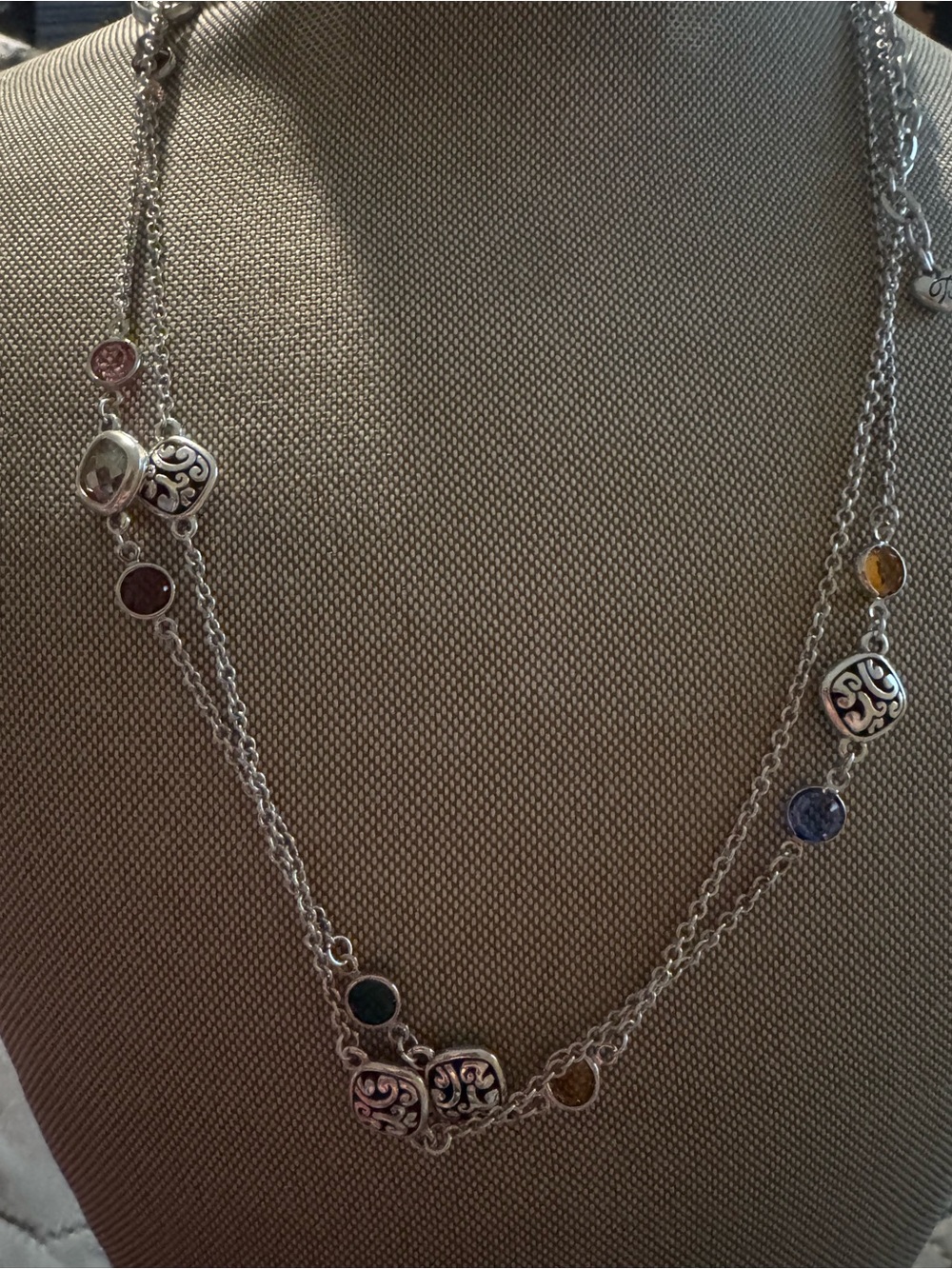 Brighton Silver-Tone Multi-Color Station Necklace with Decorative Beads